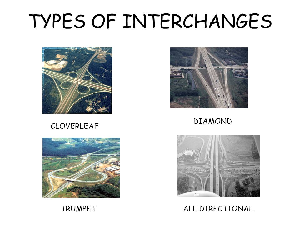 TYPES OF INTERCHANGES DIAMOND CLOVERLEAF TRUMPET ALL DIRECTIONAL AUTOJOSH