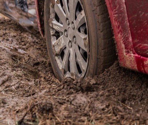 a car stuck in mud