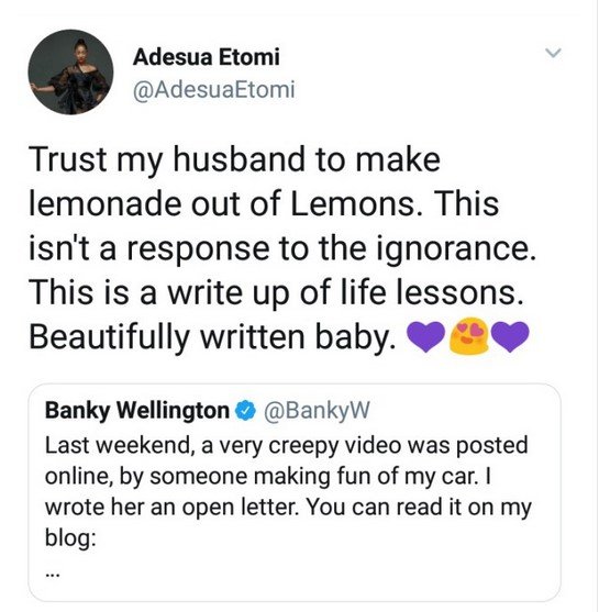 adesua-supports-husband-banky-w-in-a-tweet