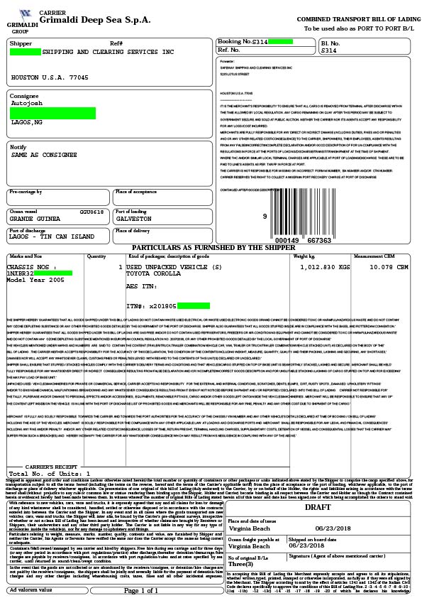 bill of lading