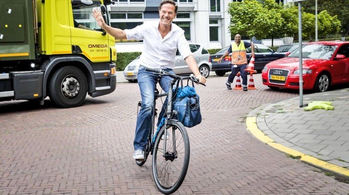 Netherland prime minister on bicycle