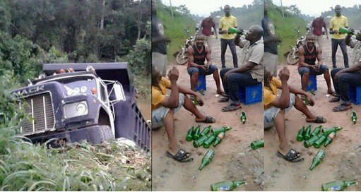 truck driver and conductor celebrating survival