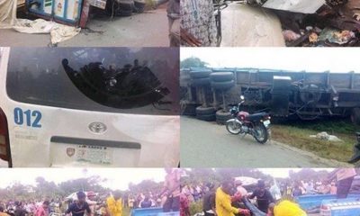 The sad incidence that took the lives of 18 people took place this morning in Awo community of Irepodun/Ifelodun LGA of Ekiti State In a report, a Toyota Hiace bus which was conveying passengers from Lagos to Abuja had a head-on collision with a trailer. The impact of the collision was much and it ended up crushing the passengers inside the bus. Eye witnesses claimed that no soul survived the accident. The cause of the accident is yet to be known, but some FRSC officials are already on ground to evacuate the remains of the victims. May their soul rest in peace.