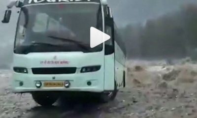 luxurious bus swept away by flood