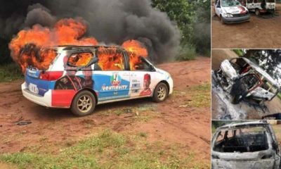 campaign vehicles set ablaze in imo state