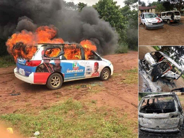 campaign vehicles set ablaze in imo state