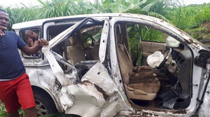 car veers off bridge