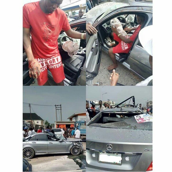 man crashes borrowed benz