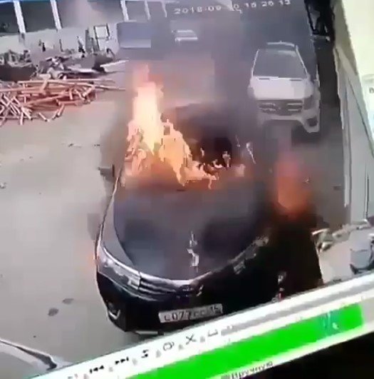 man toyota corolla fire