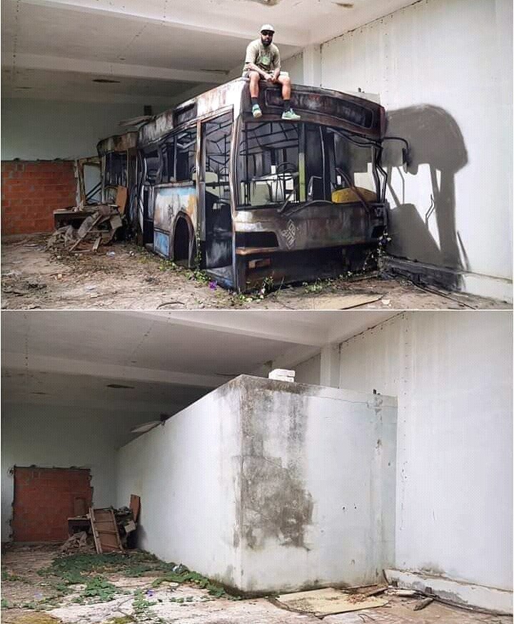 bus painted on wall