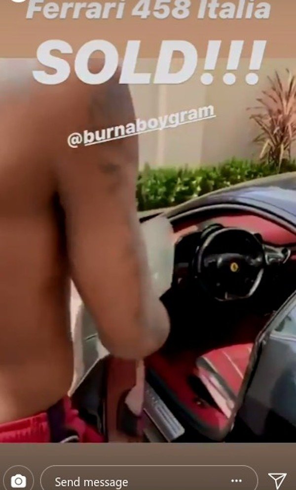 Burna Boy Reportedly Acquires Brand New Ferrari (Photos)