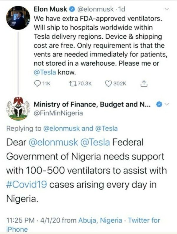 coronavirus-nigerias-ministry-of-finance-begs-tesla-motors-ventilators