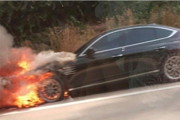 2021 Genesis G8 Sedan Caught Fire After Hitting An Object In South Korea