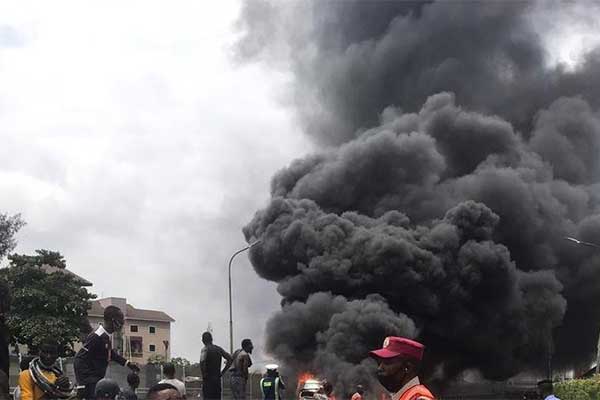 Danfo Bus Carrying Kegs Of Diesel Explodes On 3rd Mainland Bridge