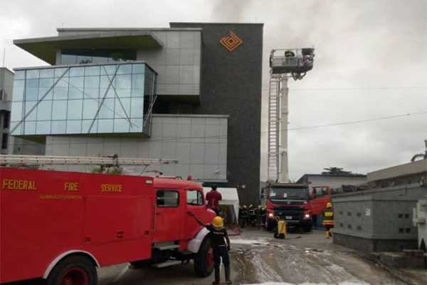 Access Bank In Lagos Caught Fire As Diesel Tanker Discharges Content