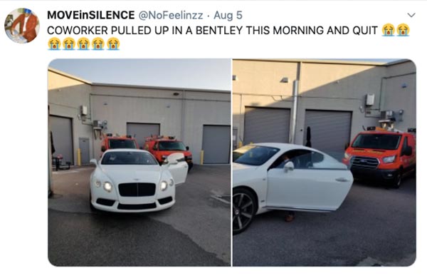 Man Drives To Work In $80,000 Bentley Continental GT To Quit His Job