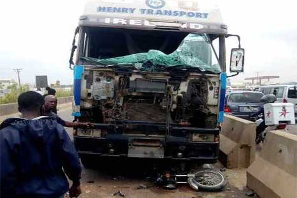 Okada Rider Crushed To Death By A Truck On Lagos/Ibadan Expressway