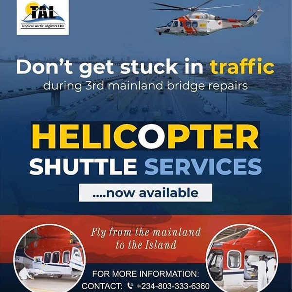 ₦240,000 Helicopter Shuttle Introduced As 3rd Mainland Bridge Is Closed For Repairs