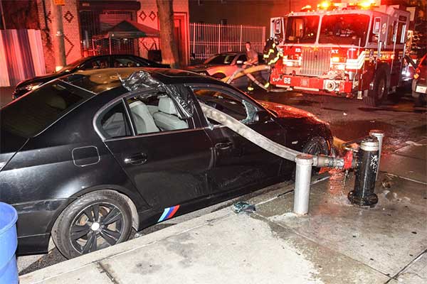 Firefighters Smash Windows Of A BMW Parked In Front Of Fire Hydrant