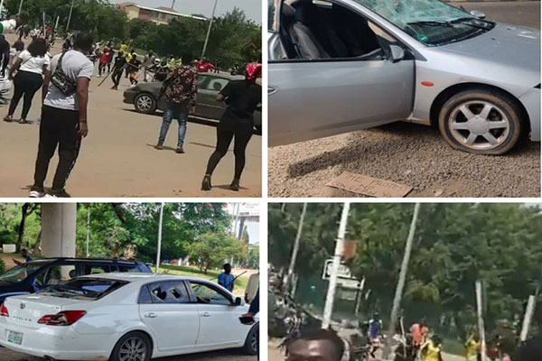 See How Hoodlum Destroyed #EndSars protesters’ Vehicles Parked Beside The Protesting Ground In Abuja (PHOTOS/VIDEO)