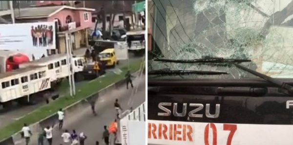 Hoodlums allegedly participating in the EndSars protest attack policemen attached to RRS operatives in Lagos-autojosh