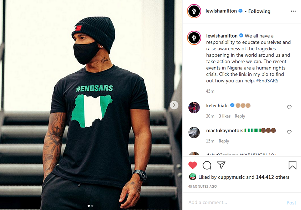 lewis hamilton endsars t-shirt