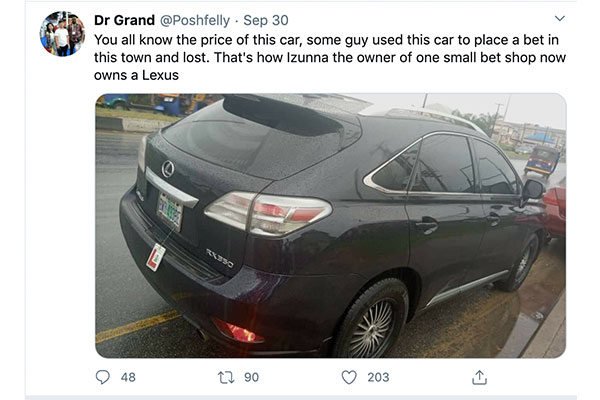 Man Loses His Lexus RX SUV After He Lost A Bet In Anambra