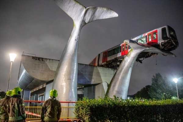 Whale Statue Saved Crashed Train From Falling 30-Feet To The Ground - autojosh 