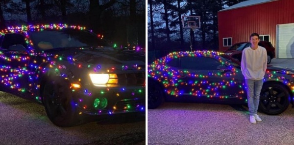 Teenager Turned Heads After Decking His Chevrolet Camaro With Christmas Lights - autojosh