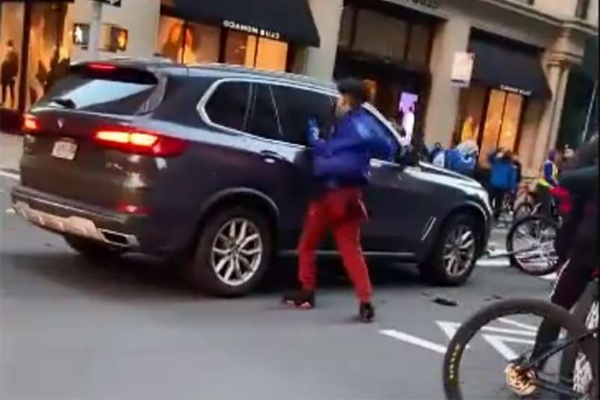 Angry Group Of Teen Bicyclists Surround And Smash A BMW In Manhattan