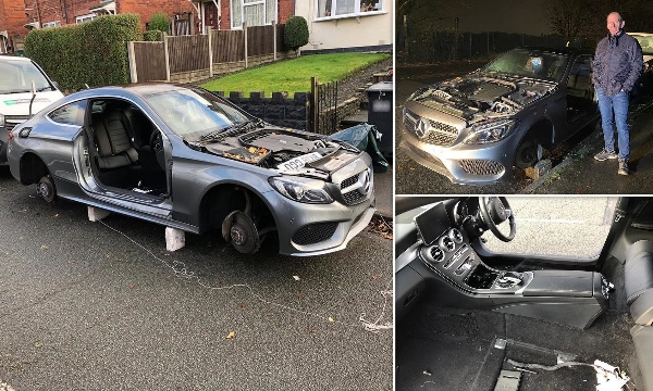 Professional Thieves Strip Mercedes Down Outside Owner’s Home, Steals Doors, Bonnet, Boot, Wheels And Seats - autojosh