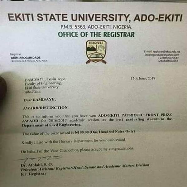 EKSU 2018 Best Graduating Student Who Got N100 As Prize Acquires Exotic Car - autojosh 