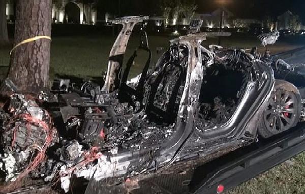 No One Behind Wheel As Tesla Burst Into Flames After Crashing Into Tree Killing Two Occupants - autojosh 