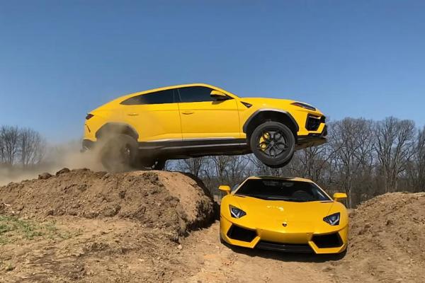 Watch YouTuber Jump His Lamborghini Urus Over His Wife's Lamborghini Aventador - autojosh 