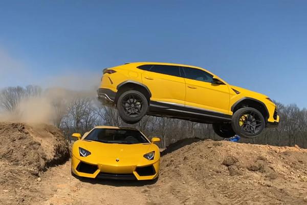 Watch YouTuber Jump His Lamborghini Urus Over His Wife's Lamborghini Aventador - autojosh 