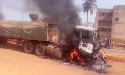 Angry Mob Sets Dangote Truck Ablaze For Crushing Okada Rider, Passenger To Death In Ogun - autojosh