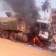 Angry Mob Sets Dangote Truck Ablaze For Crushing Okada Rider, Passenger To Death In Ogun - autojosh