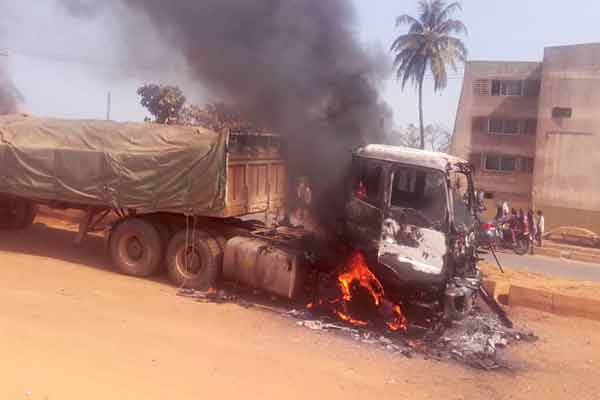 Angry Mob Sets Dangote Truck Ablaze For Crushing Okada Rider, Passenger To Death In Ogun - autojosh