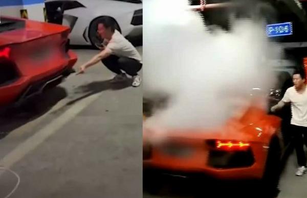 Chinese Man Grills Meat With Flames From Lamborghini Exhaust Pipe, Sets Engine On Fire - autojosh