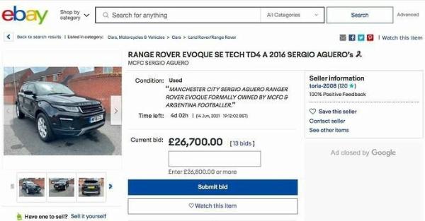 Man City Kit Man Puts Aguero's Range Rover Up For Sale On eBay Days After Winning It In A Raffle Draw - autojosh 