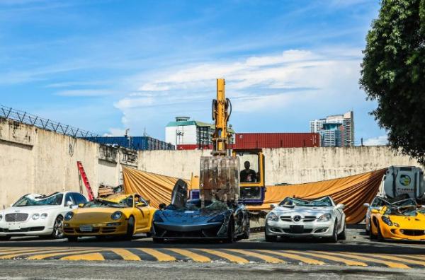 Philippines Customs Use Caterpillar To Destroy 21 Smuggled Cars Worth $1.2M, Including McLaren 620R - autojosh 