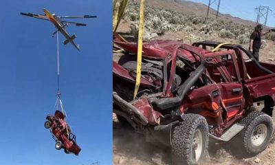 Youtuber Destroys Toyota Hilux Truck After Being Dropped From Helicopter 10,000 Feet Above - autojosh