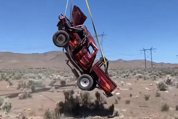 Youtuber Destroys Toyota Hilux Truck After Being Dropped From Helicopter 10,000 Feet Above - autojosh 
