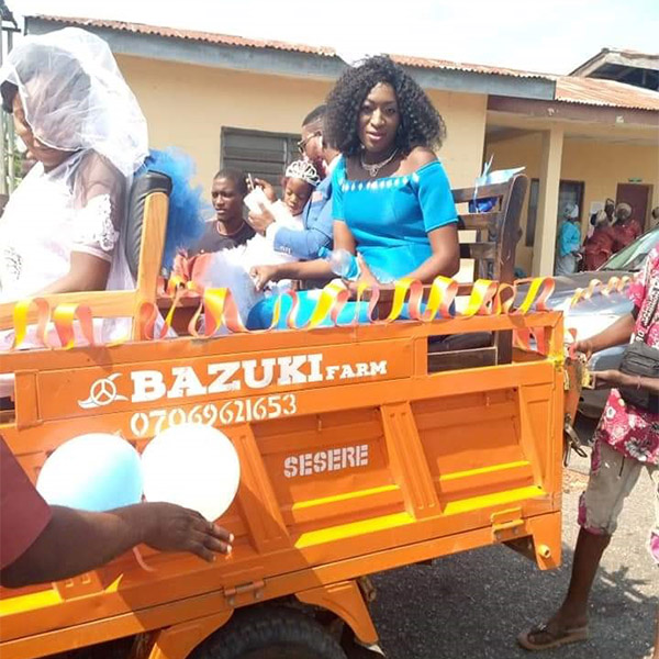 Ekiti OAP Shares Wedding Pictures, Rides In Style With Bride To Reception In A Motorcycle Truck - autojosh 