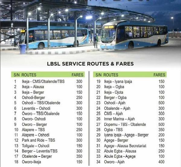 Lagos Bus Services Limited (LBSL) Service Routes & Fares - autojosh 