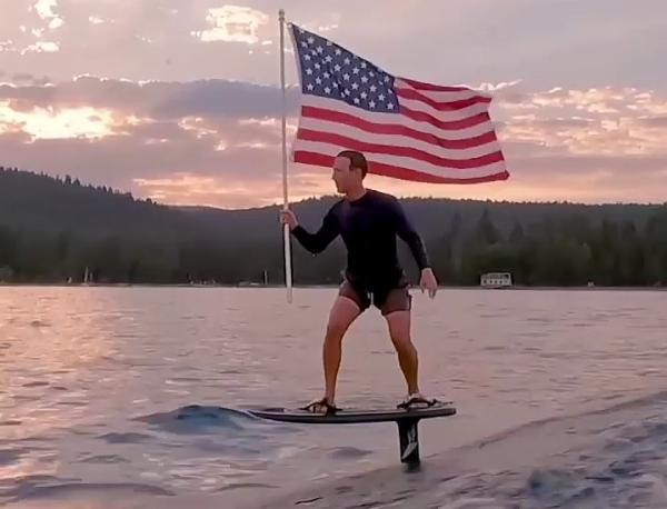 Mark Zuckerberg Celebrates July 4 Holding The US Flag While Surfing On His Expensive Electric Hydrofoil - autojosh