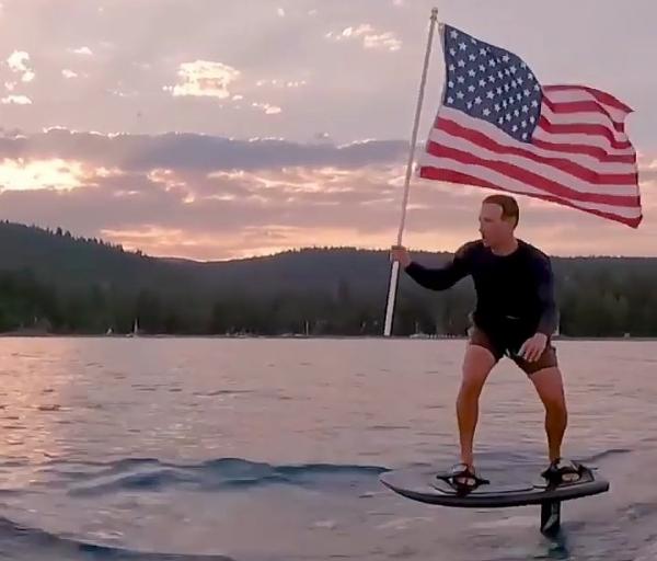 Mark Zuckerberg Celebrates July 4 Holding The US Flag While Surfing On His Expensive Electric Hydrofoil - autojosh