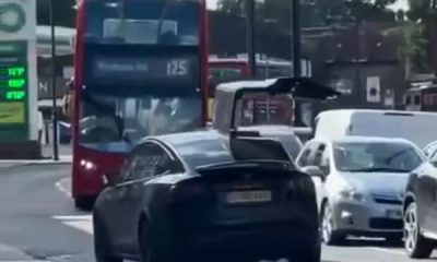 Moment Speeding Tesla Model X Smashes Its Opened 'Falcon Wing' Door Into A London Double-Decker Bus - autojosh