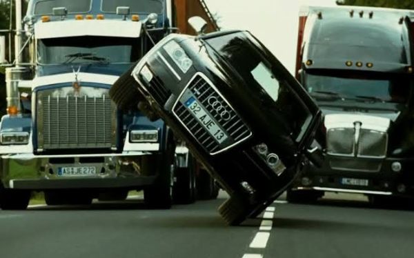 Transporter 3 : Audi A8 Drove On Two Wheels Between Two Trucks During A Chase By Mercedes E-Class - autojosh 
