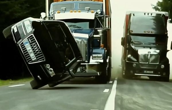 Transporter 3 : Audi A8 Drove On Two Wheels Between Two Trucks During A Chase By Mercedes E-Class - autojosh 